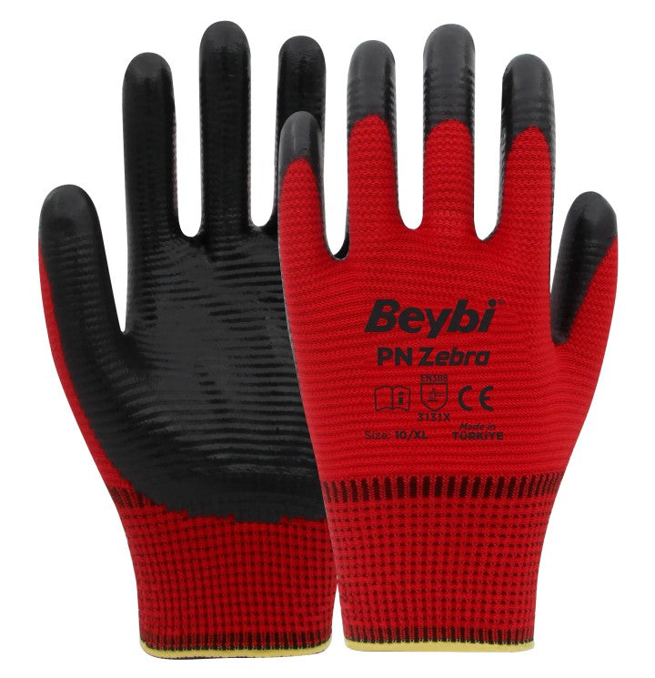 Beybi PN Zebra Polyester Örme Nitril Eldiven
