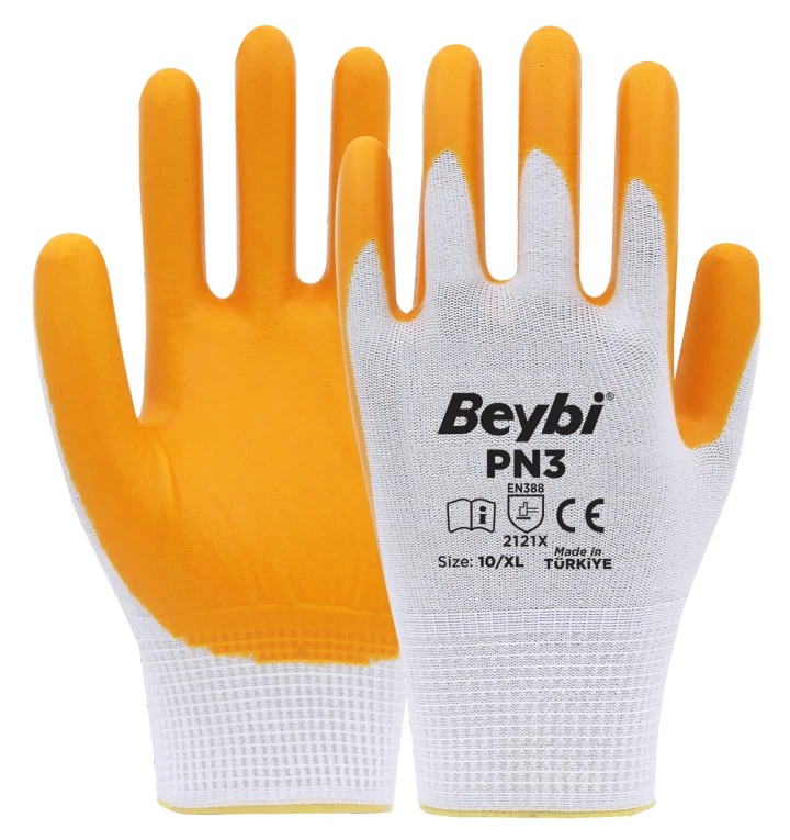 Beybi PN3 Polyester Örme Nitril Eldiven - Sarı