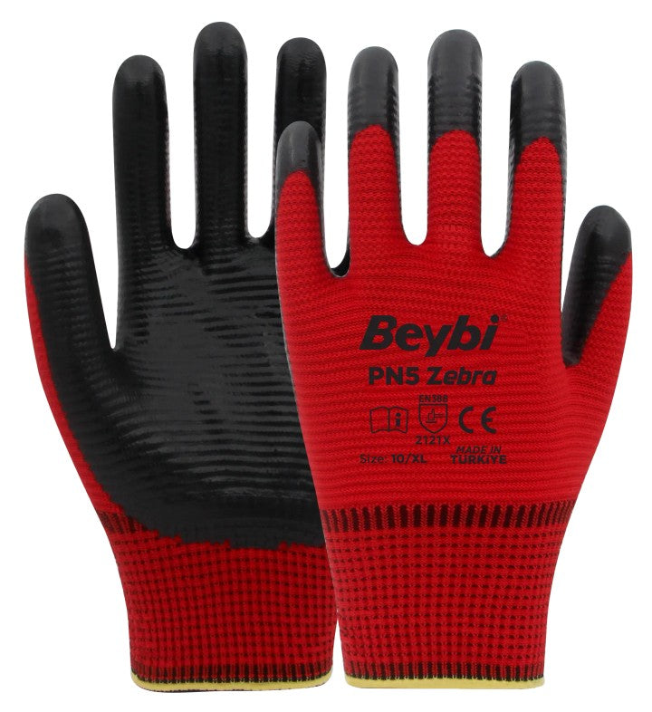 Beybi PN5 Zebra Polyester Örme Nitril Eldiven