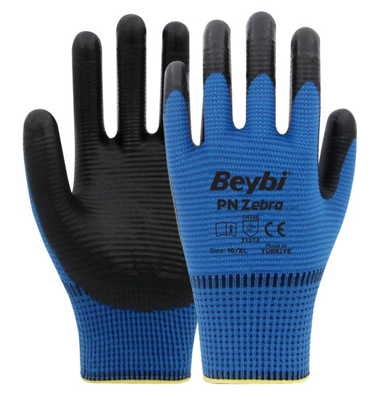 Beybi PN Zebra Polyester Örme Nitril Eldiven