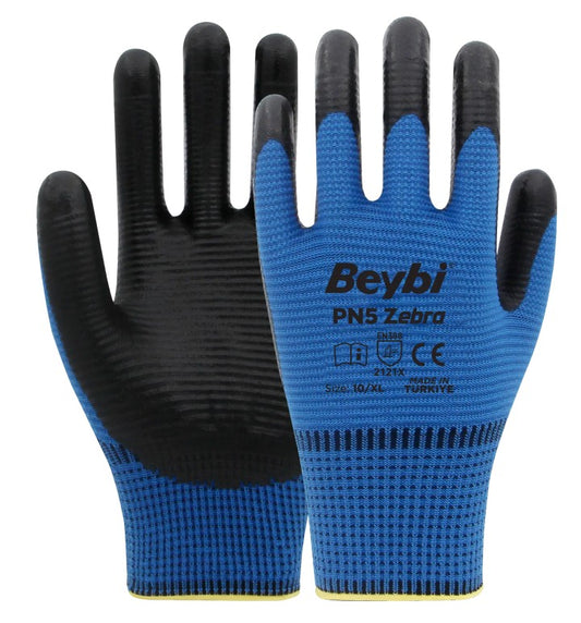 Beybi PN5 Zebra Polyester Örme Nitril Eldiven