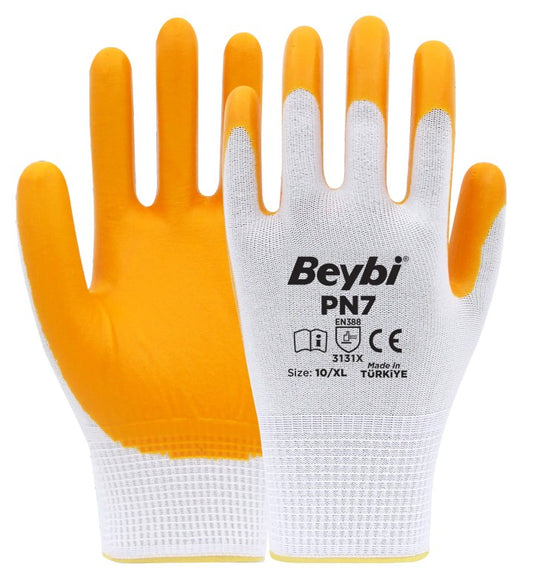 Beybi PN7 Polyester Örme Nitril Eldiven sarı